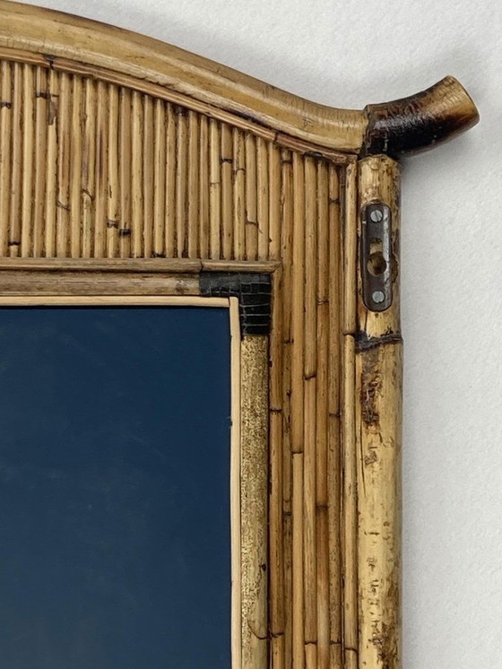 Image 1 of Regency Palm Bamboo Rattan Pencil Reed Mirror, 1960S