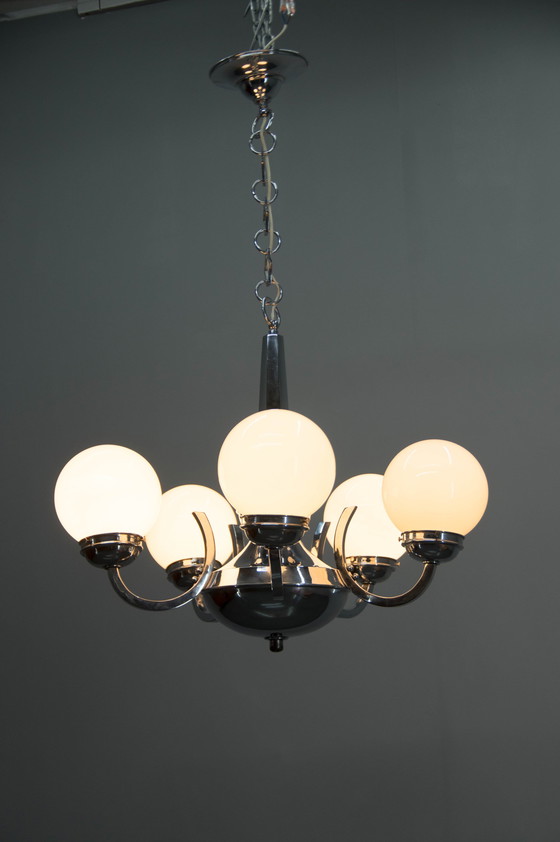 Image 1 of Art Deco Chrome And Glass Chandelier, 1930S