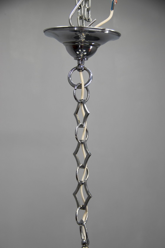 Image 1 of Art Deco Chrome And Glass Chandelier, 1930S