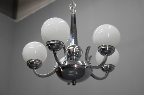 Image 1 of Art Deco Chrome And Glass Chandelier, 1930S