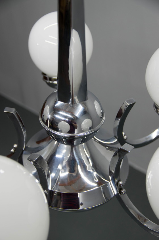 Image 1 of Art Deco Chrome And Glass Chandelier, 1930S