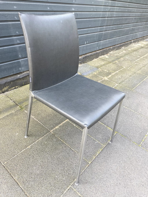 4x Chaise de salle à manger Zanotta en cuir gris foncé