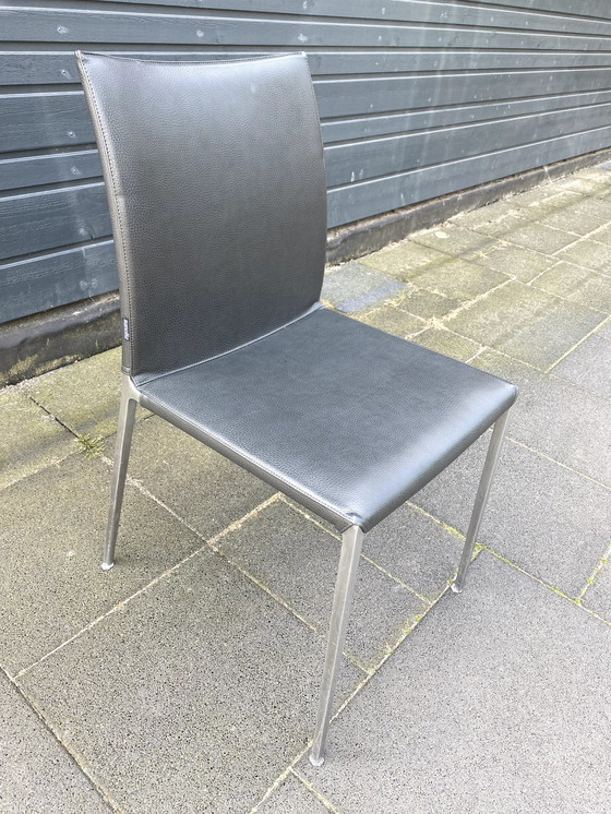 Image 1 of 4x Zanotta dining chair dark gray leather