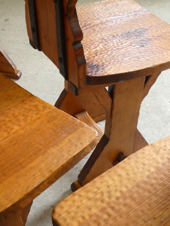 Image 1 of Series Of 9 Gouge-Worked Pine Chairs, 1970