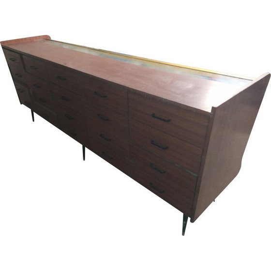 Image 1 of Vintage glass pharmacy display counter with sliding doors pharmacy cabinet