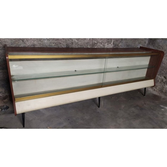 Image 1 of Vintage glass pharmacy display counter with sliding doors pharmacy cabinet