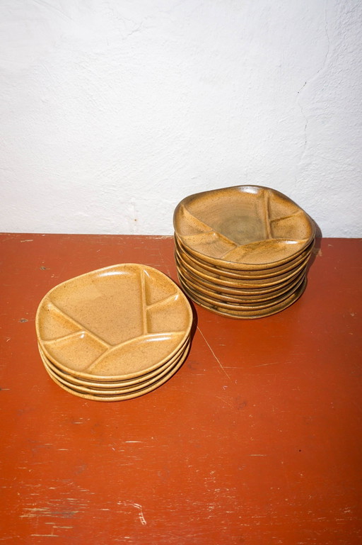 11 X Grès Gradient Stoneware Fondue Plates * Longchamp * Hot Pot * Gourmetten * 1970S Mid Century  