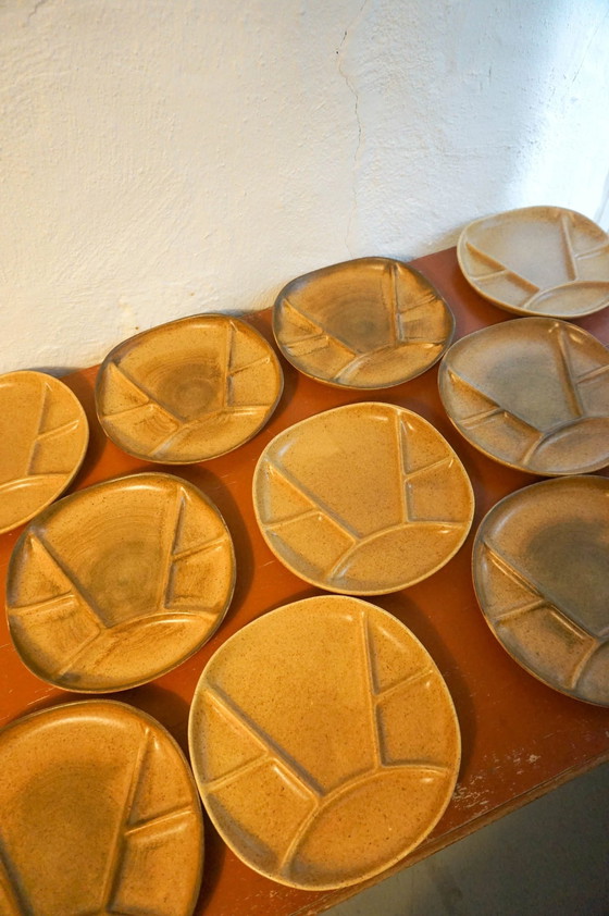 Image 1 of 11 X Grès Gradient Stoneware Fondue Plates * Longchamp * Hot Pot * Gourmetten * 1970S Mid Century  