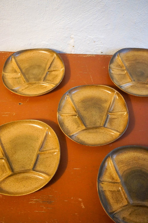 11 X Grès Gradient Stoneware Fondue Plates * Longchamp * Hot Pot * Gourmetten * 1970S Mid Century  