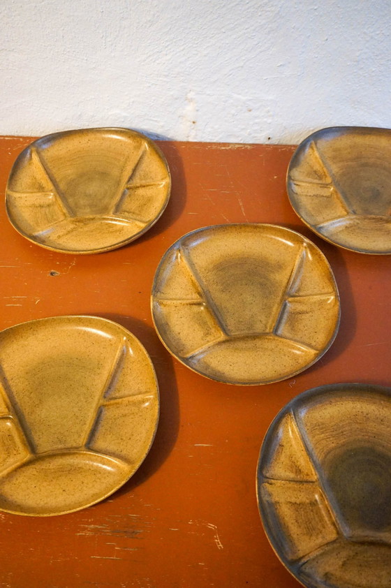 Image 1 of 11 X Grès Gradient Stoneware Fondue Plates * Longchamp * Hot Pot * Gourmetten * 1970S Mid Century  