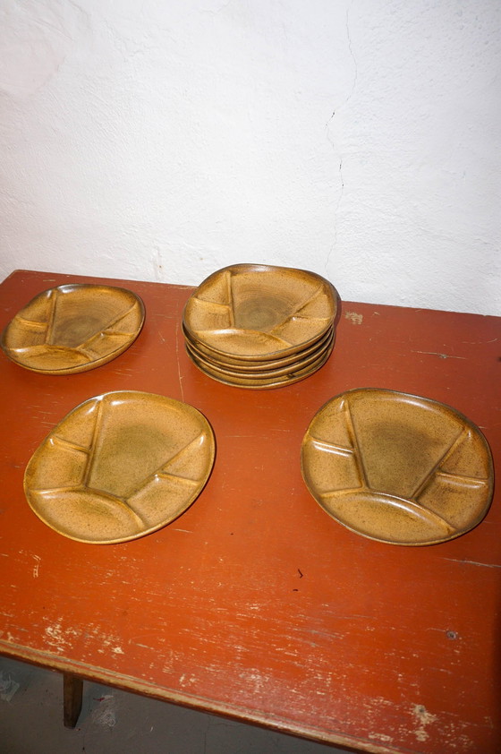 Image 1 of 11 X Grès Gradient Stoneware Fondue Plates * Longchamp * Hot Pot * Gourmetten * 1970S Mid Century  