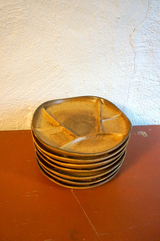 Image 1 of 11 X Grès Gradient Stoneware Fondue Plates * Longchamp * Hot Pot * Gourmetten * 1970S Mid Century  