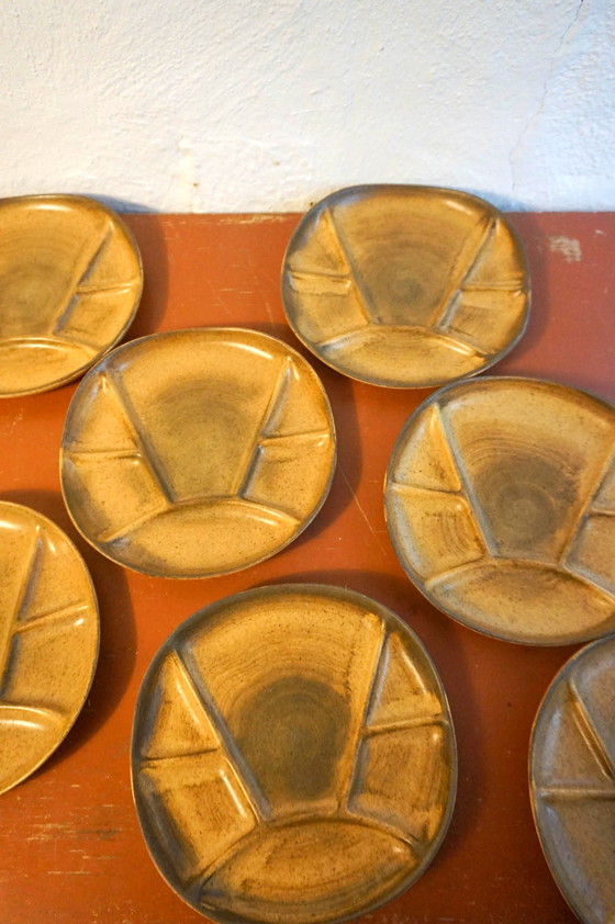 Image 1 of 11 X Grès Gradient Stoneware Fondue Plates * Longchamp * Hot Pot * Gourmetten * 1970S Mid Century  