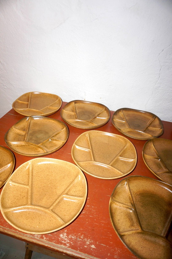 Image 1 of 11 X Grès Gradient Stoneware Fondue Plates * Longchamp * Hot Pot * Gourmetten * 1970S Mid Century  