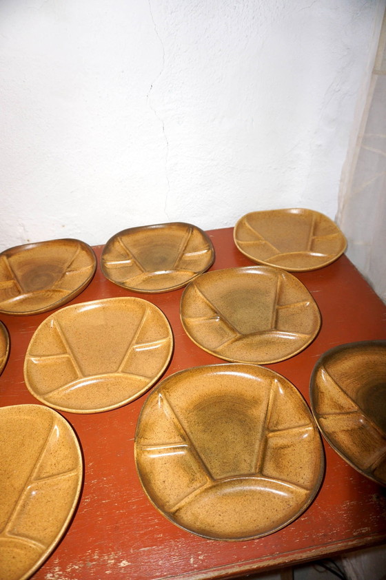 Image 1 of 11 X Grès Gradient Stoneware Fondue Plates * Longchamp * Hot Pot * Gourmetten * 1970S Mid Century  