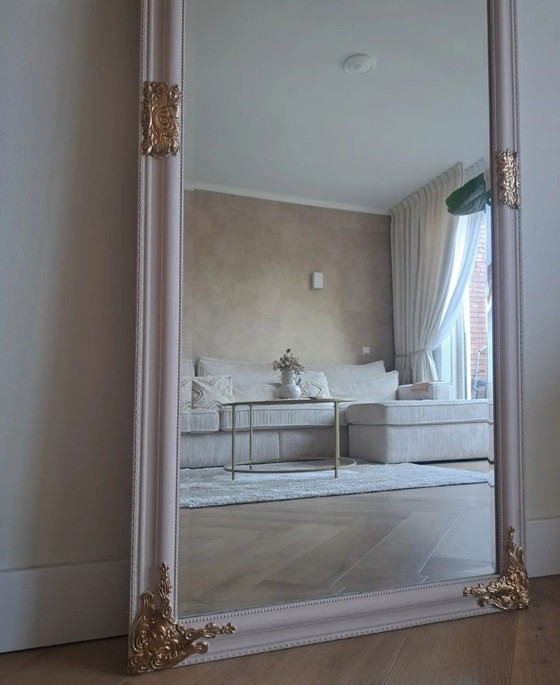 Image 1 of Beige Mirror With Gold Accents