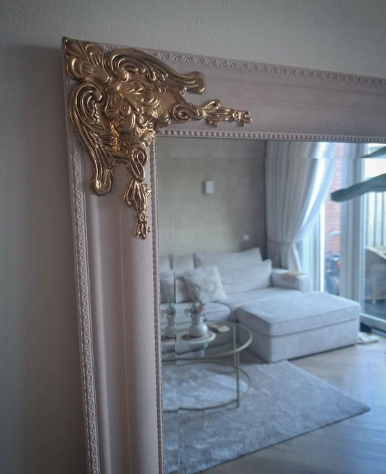 Image 1 of Beige Mirror With Gold Accents