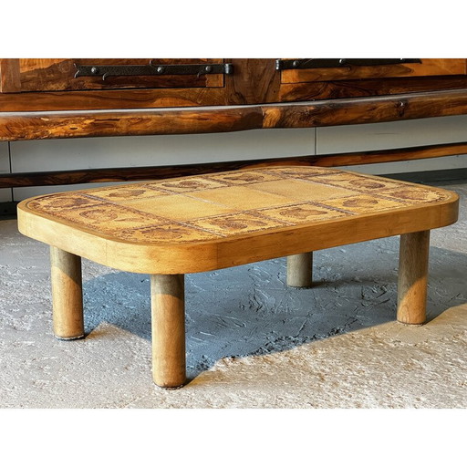 Vintage coffee table with animal décor in wood and ceramic by Roger Capron, 1960