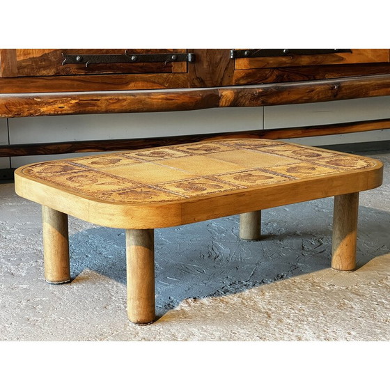 Image 1 of Vintage coffee table with animal décor in wood and ceramic by Roger Capron, 1960