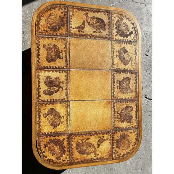 Image 1 of Vintage coffee table with animal décor in wood and ceramic by Roger Capron, 1960