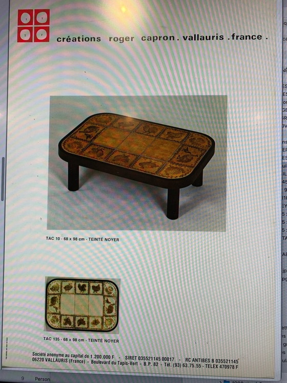 Image 1 of Vintage coffee table with animal décor in wood and ceramic by Roger Capron, 1960