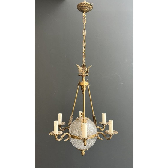 Image 1 of Vintage hot air balloon chandelier in bronze and crystal, France 1940