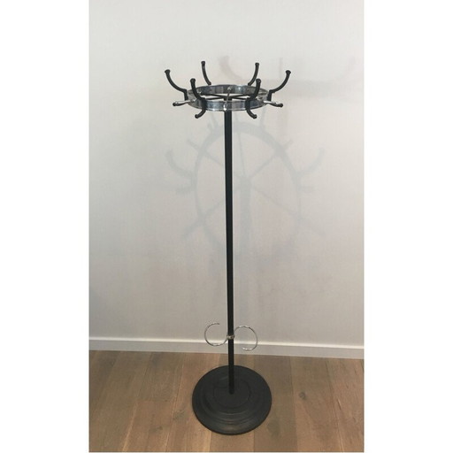 Vintage coat rack in black lacquer and chrome, 1950