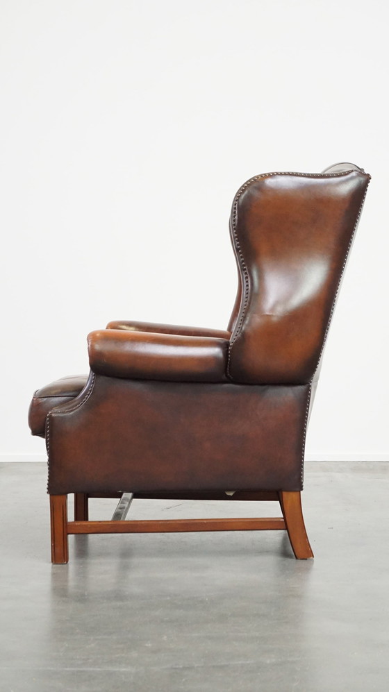 Image 1 of Brown Beef Leather Chesterfield Ear Armchair