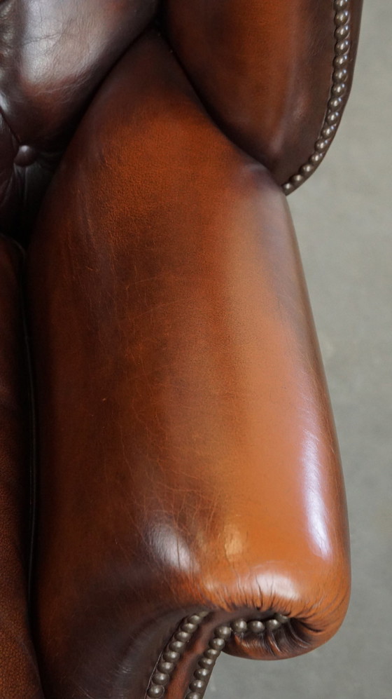 Image 1 of Brown Beef Leather Chesterfield Ear Armchair