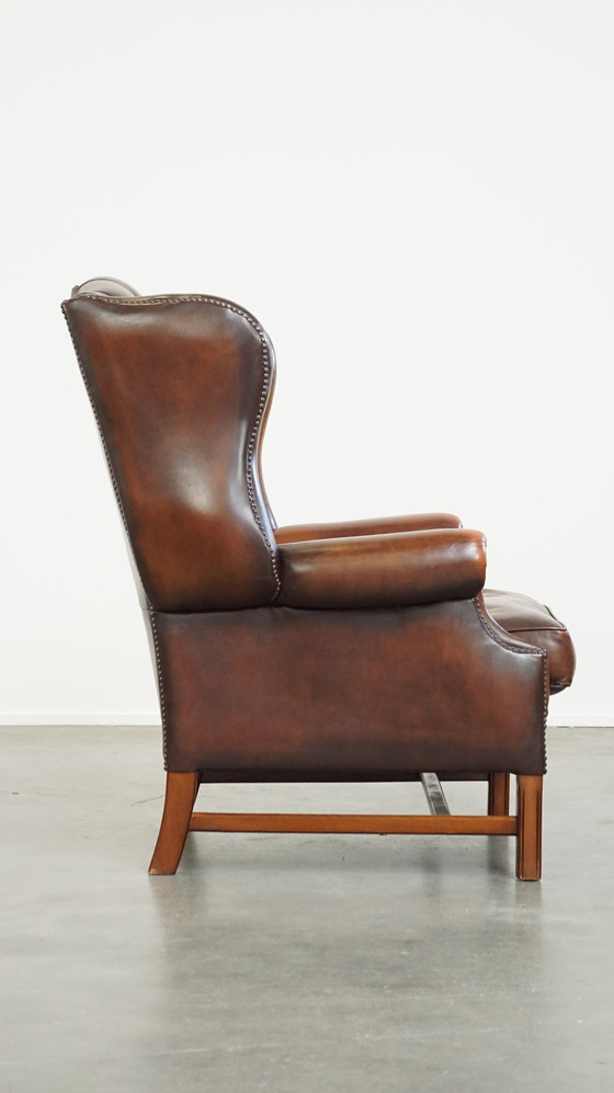 Image 1 of Brown Beef Leather Chesterfield Ear Armchair