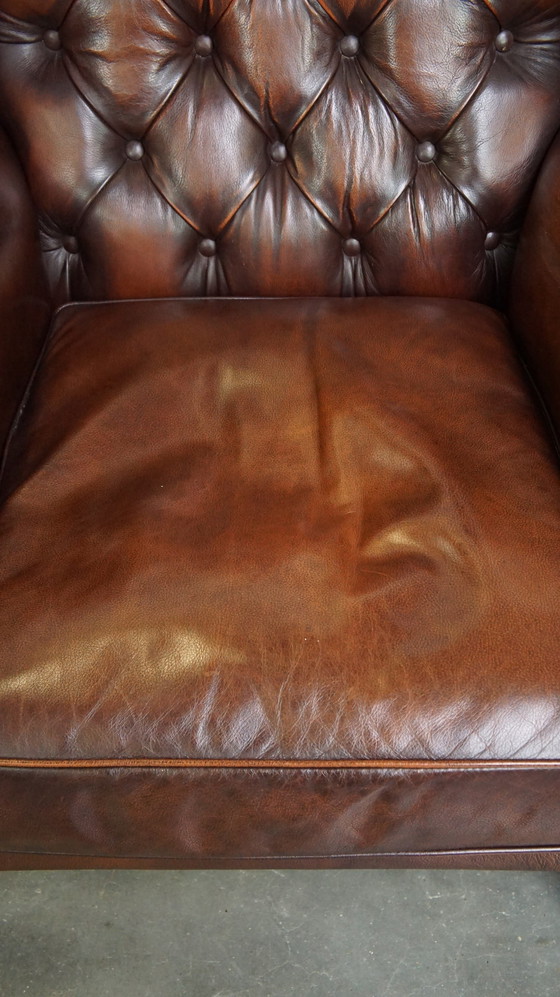 Image 1 of Brown Beef Leather Chesterfield Ear Armchair