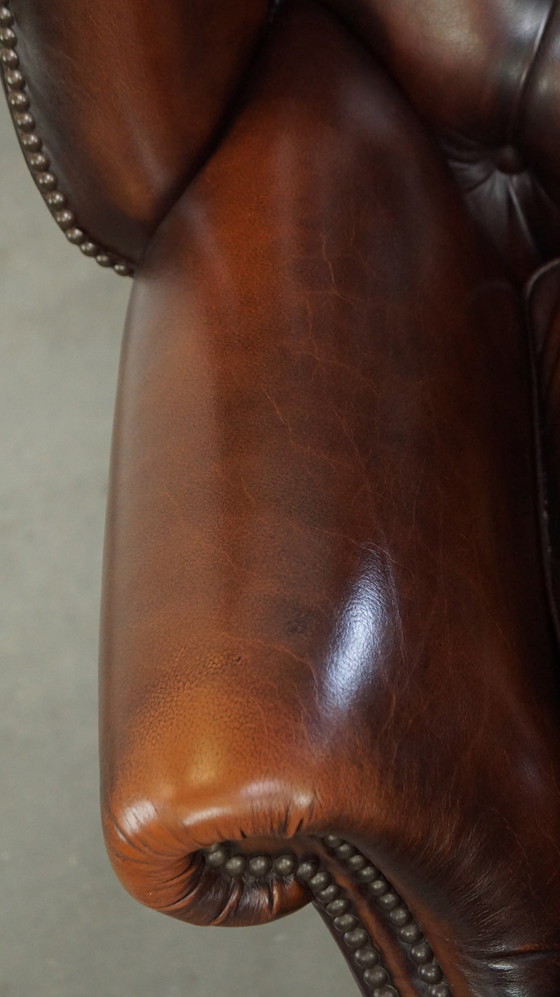 Image 1 of Brown Beef Leather Chesterfield Ear Armchair