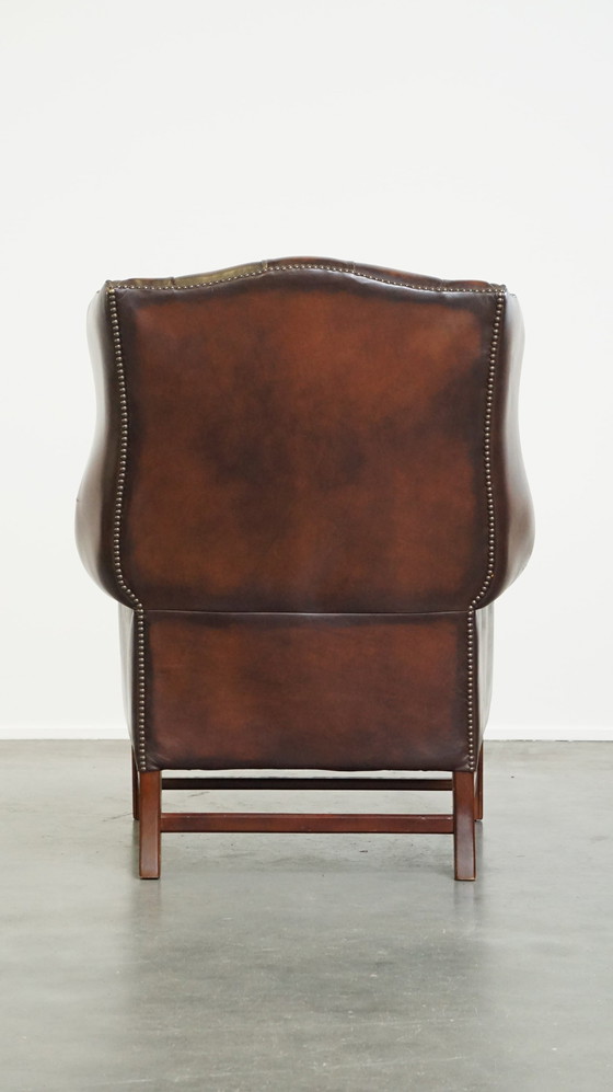 Image 1 of Brown Beef Leather Chesterfield Ear Armchair