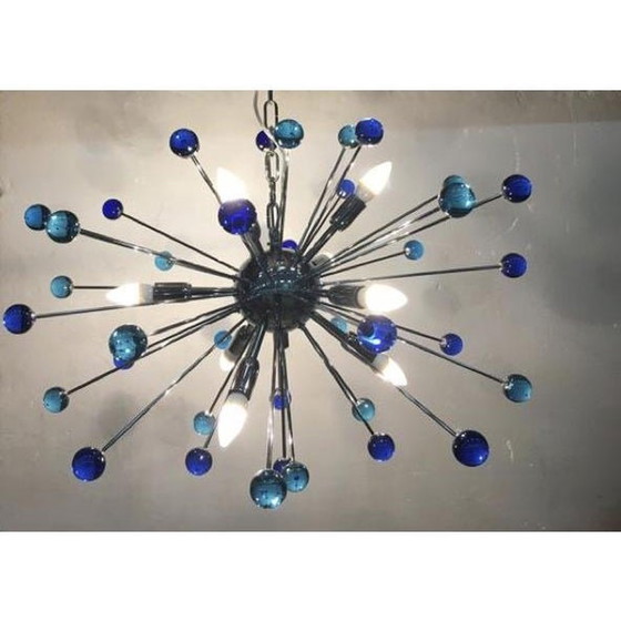 Image 1 of 2020S Murano Style Glass Sputnik Blue Italian Handmade Chandelier