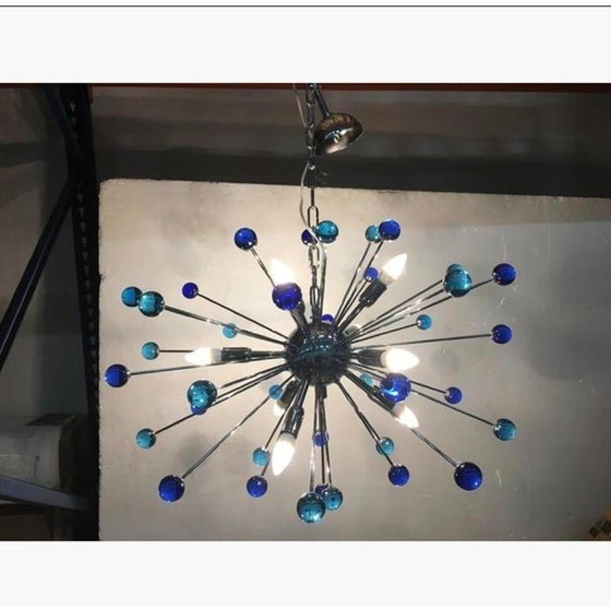 Image 1 of 2020S Murano Style Glass Sputnik Blue Italian Handmade Chandelier