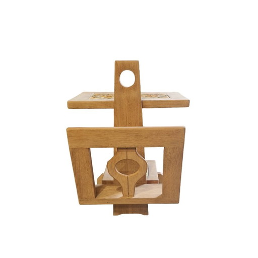 Vintage side table in light oak and ceramic by Guillerme et Chambron