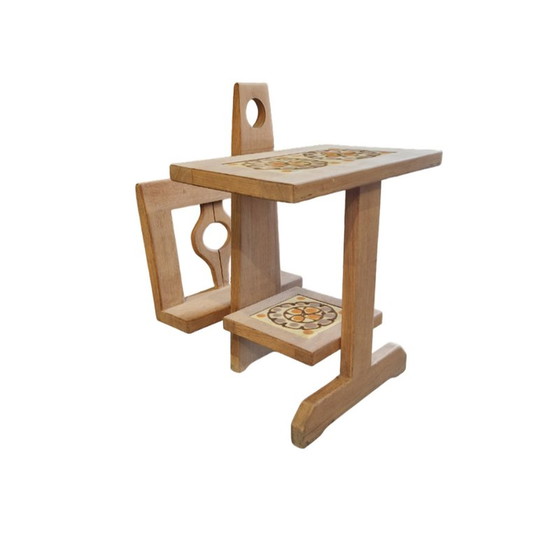 Image 1 of Vintage side table in light oak and ceramic by Guillerme et Chambron