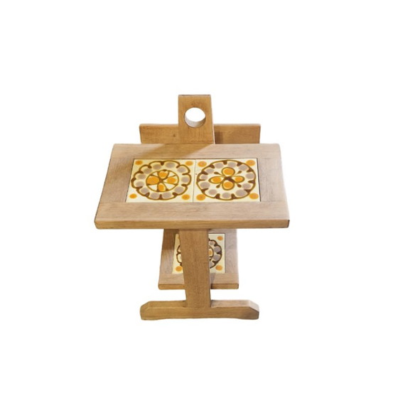 Image 1 of Vintage side table in light oak and ceramic by Guillerme et Chambron