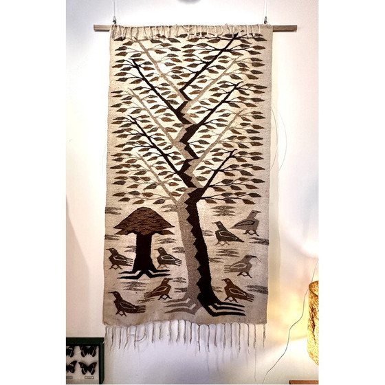 Image 1 of Vintage woven wool tapestries depicting the tree of life