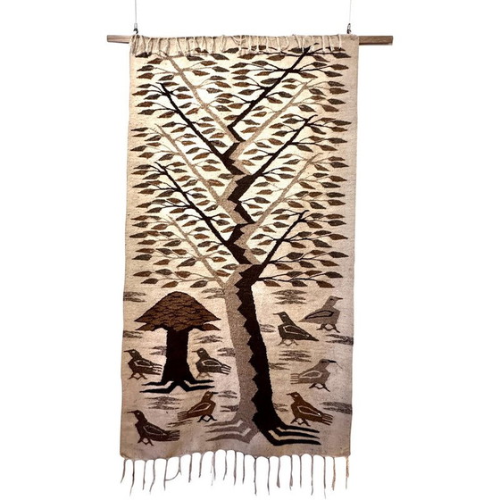 Image 1 of Vintage woven wool tapestries depicting the tree of life