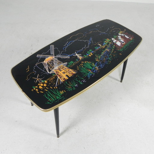 Table basse vintage avec plateau en verre