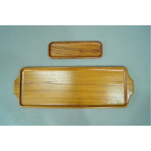 Pair of vintage Scandinavian solid teak trays by Karl Holmberg AB, Sweden 1960
