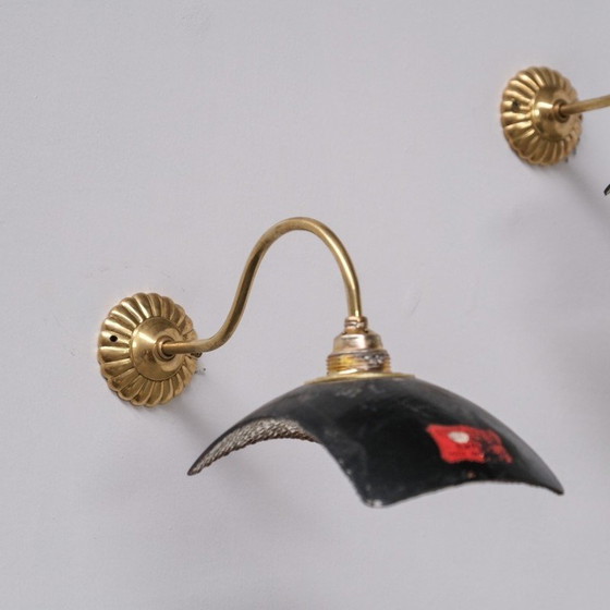 Image 1 of Vintage Mercury reflective glass and brass wall lamps, England