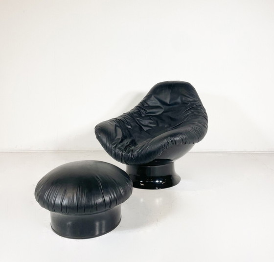 Image 1 of Mid-Century Modern Rodica Lounge Chair And Ottoman By Mario Brunu For Confort Italy, 1970S - Original Leather