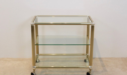 Brass and Glass Belgium Bar Cart, 1970s