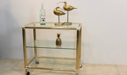 Brass and Glass Belgium Bar Cart, 1970s