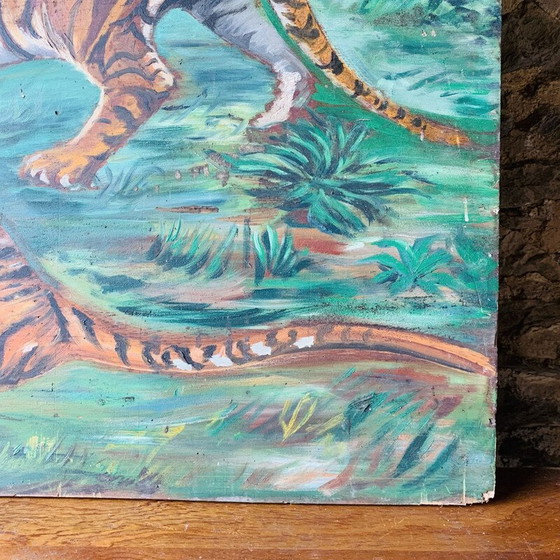 Image 1 of Vintage painting with 3 tigers