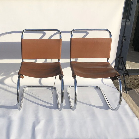 Image 1 of Set of 4 chrome Art deco dining chairs mid century by Mies van der Rohe MR10, 1960s