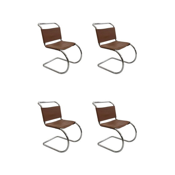 Image 1 of Set of 4 chrome Art deco dining chairs mid century by Mies van der Rohe MR10, 1960s