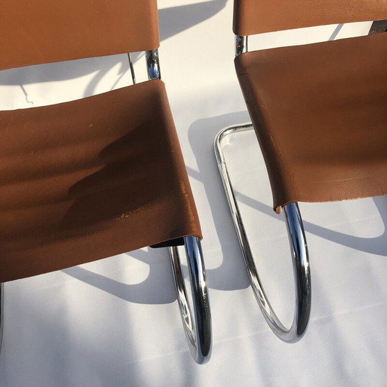 Image 1 of Set of 4 chrome Art deco dining chairs mid century by Mies van der Rohe MR10, 1960s